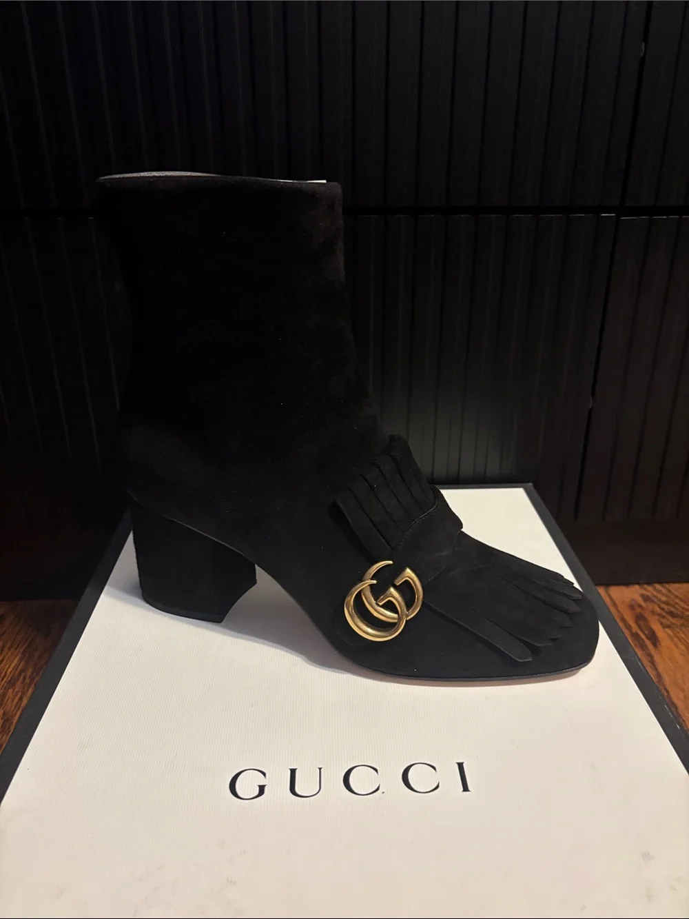 Gucci Black Suede Fringe Heel Boots. EU Size 41 U.S Size 11
